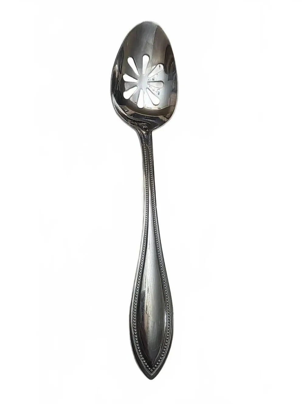 Towle Beaded Antique Stainless Slotted Serving Spoon Pierced Tablespoon